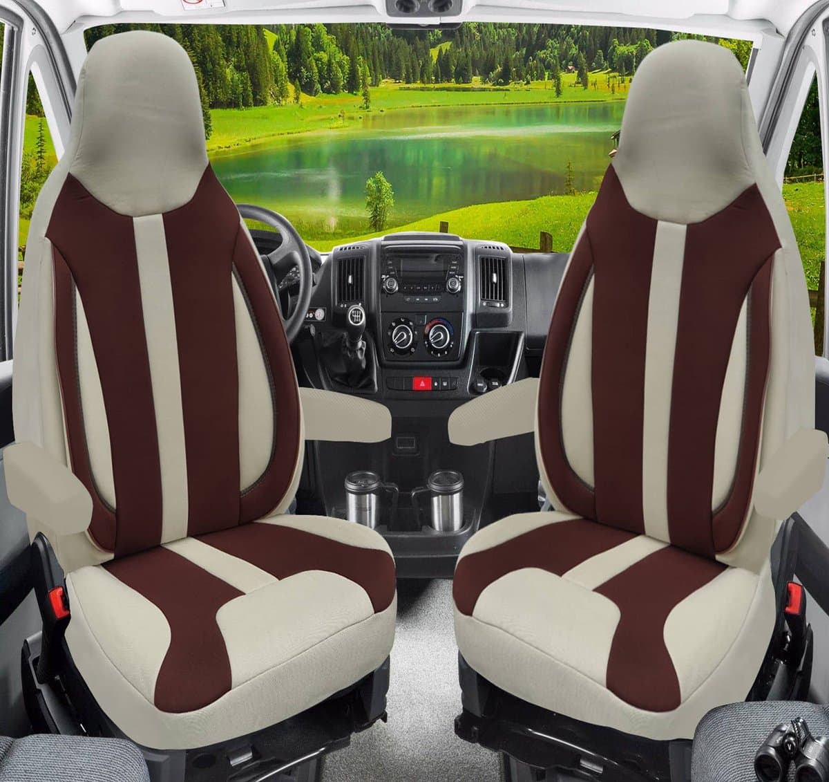 Premium Camper stoelhoezen voor Dethleffs WPL413 in Beige/Bruin (2 losse stoelen)