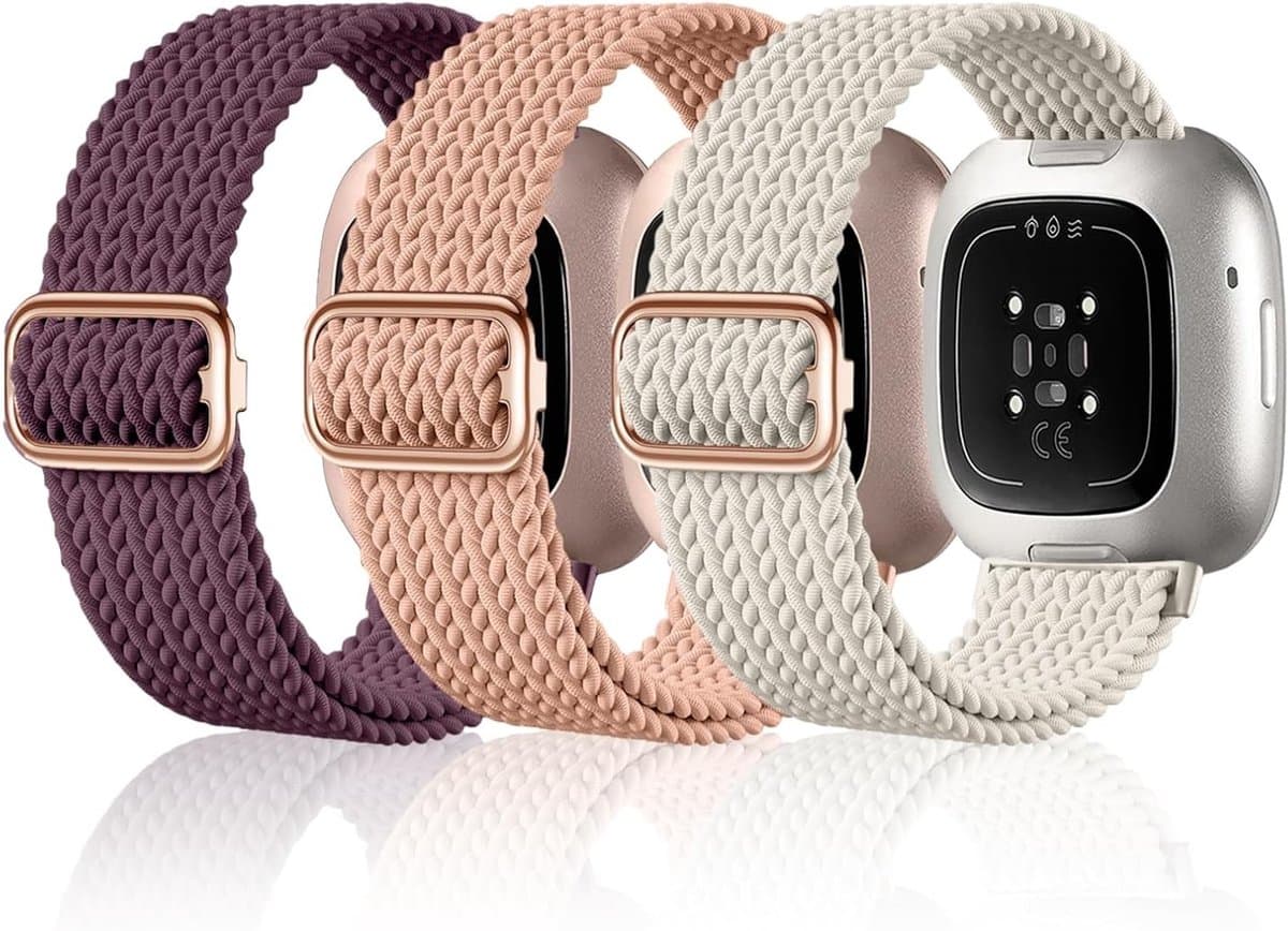 Leren Armband Geschikt voor Fitbit Versa 3/Versa 4/Sense 2 met RVS Sluiting - Sportieve Vervangband voor Dames en Heren in Zwart