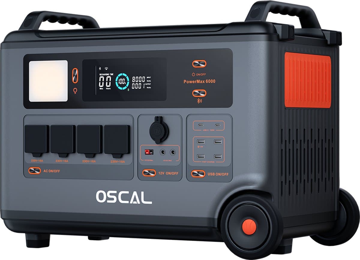 Draagbaar Powerstation - Thuisbatterij - 6000W Vermogen - 3600Wh LiFePO4 - App Bediening - Noodstroom Voor Thuis - 59 x 35 x 44,1 cm - Grijs