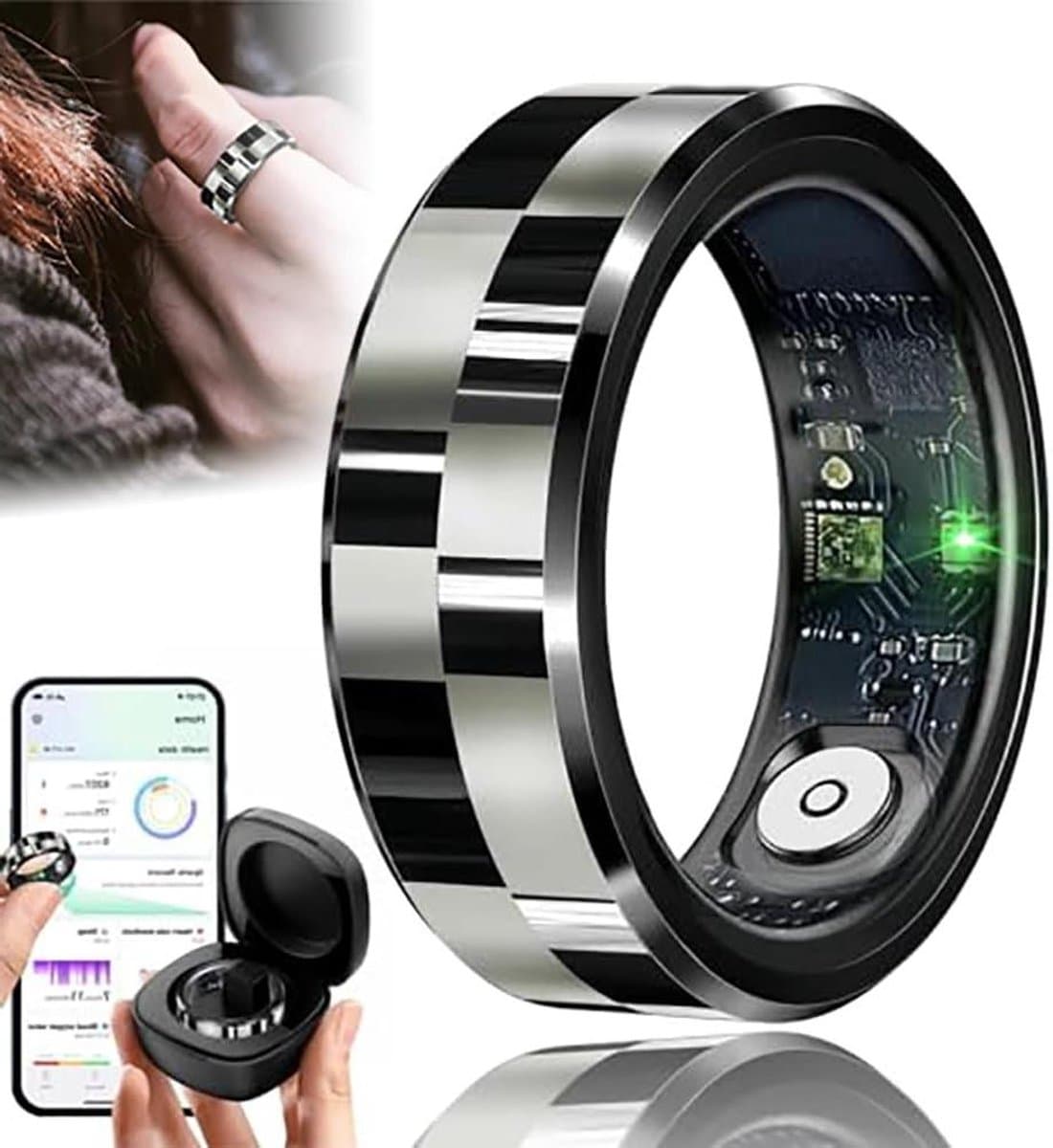 Smart Ring - Fitness Tracker Ring - Gezondheid Monitoren - Luchtgebaren Bediening - Tot 7 Dagen Batterij - Zwart