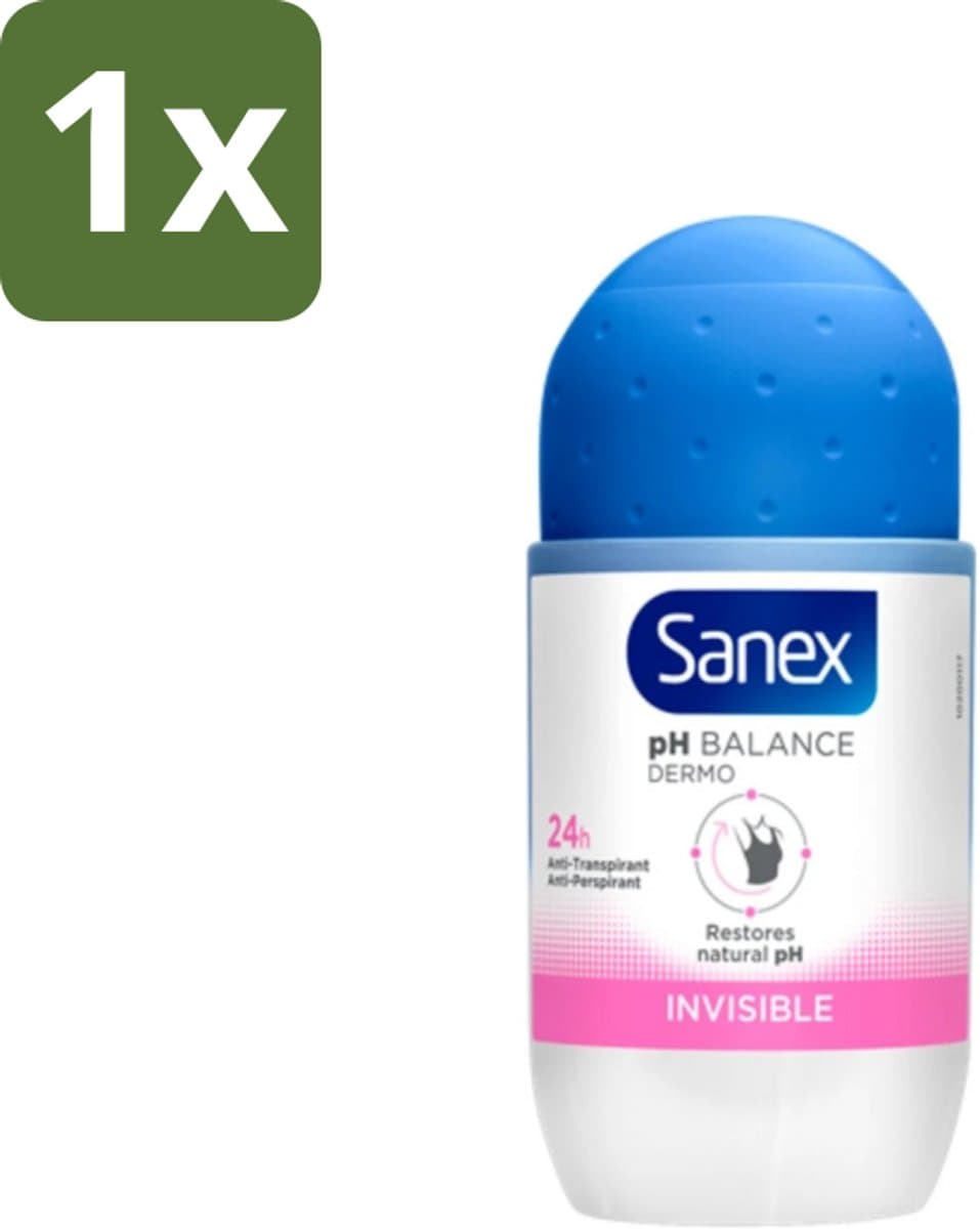 Sanex pH Balans Dermo - Deodorant Roller - Anti Wit Strepen - Natuurlijke pH - 50 ml - 1 stuk