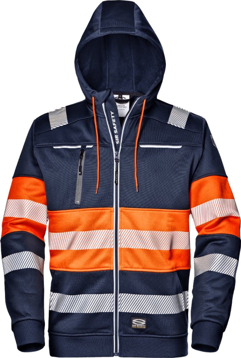 SIR SAFETY CONTRAST Hi Vis Reflecterend Hoodie Rits Werktrui HEREN Veiligheidstrui Oranje - Borstzak Met Rits