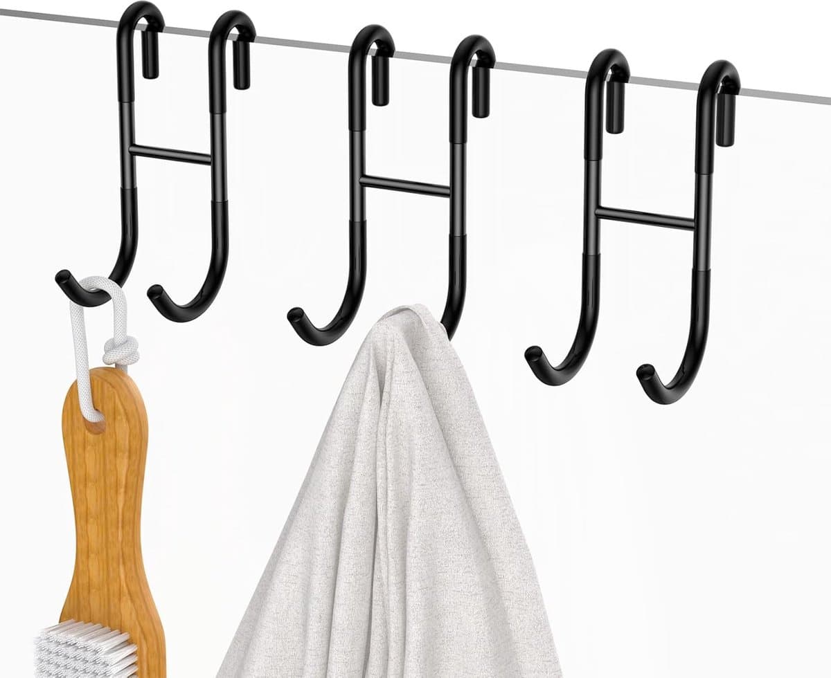 KZQ Douchedeurhaken, 3-pack, voor glazen douchedeuren, verguld, roestvrij staal 304, frameloze badkamerhaken, geen boren of lijm nodig, geschikt voor 12 mm dik glas - zwart.