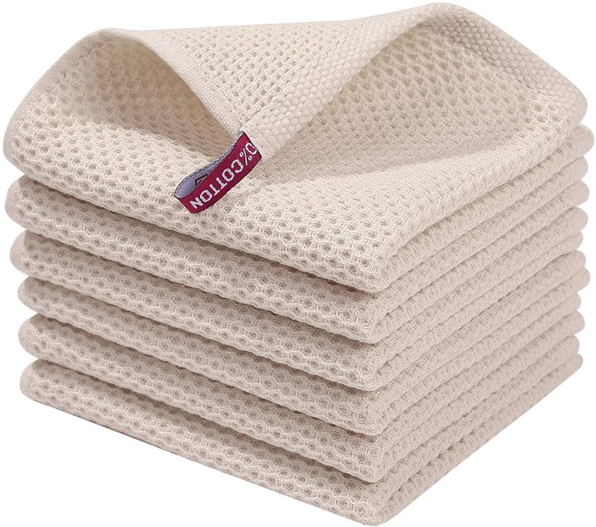 Theedoeken - polyester - set van 6 - beige - 34 x 34 cm