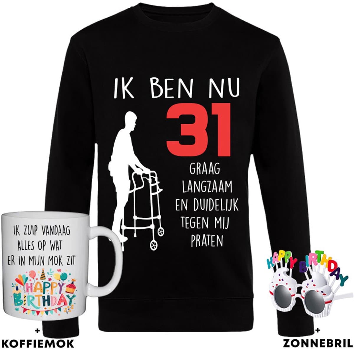 31 Jaar Verjaardag Trui met Mok + Feestbril