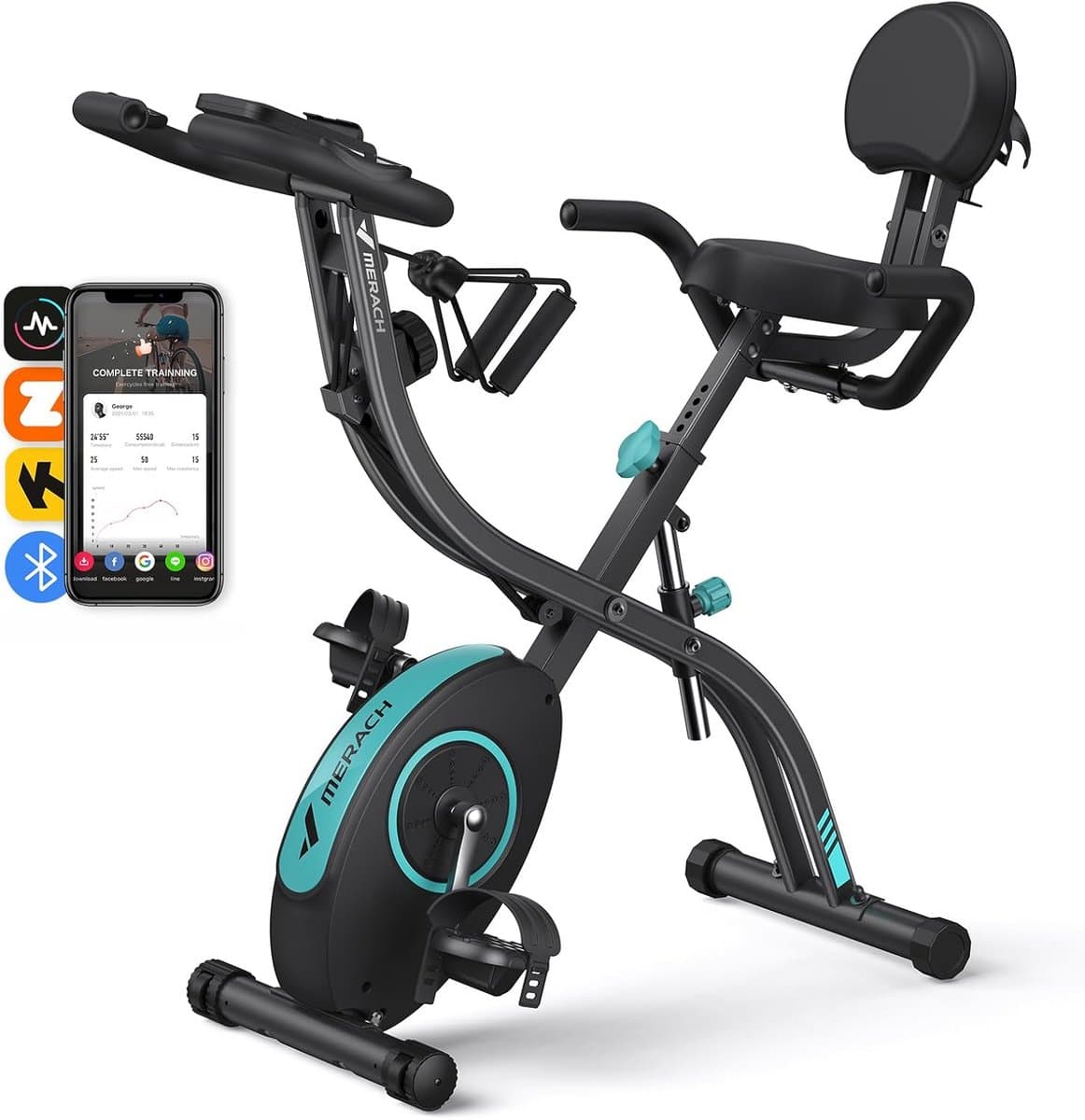 4-in-1 Hometrainer - Inklapbare Fiets met LCD-monitor en Hartslagmeting - Ruimtebesparend voor Thuisfitness