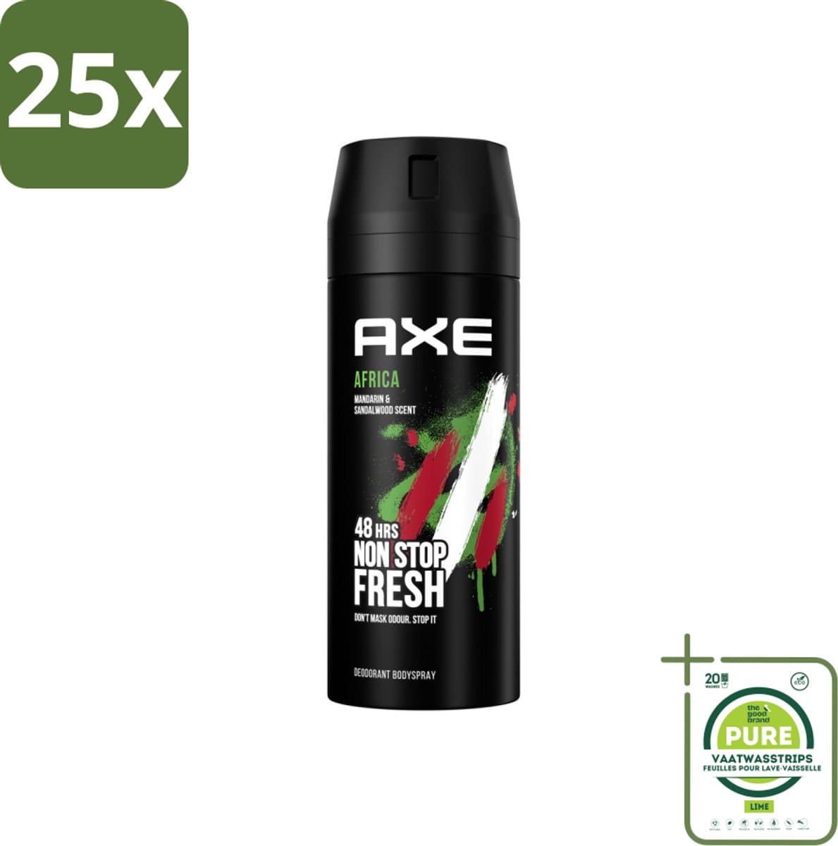 25 x Axe – Deodorant – Africa – 150 ml - Grootverpakking - Afrikaanse Geur - Frisheid - Lichaamsgeur - Zinktechnologie - Bodyspray
