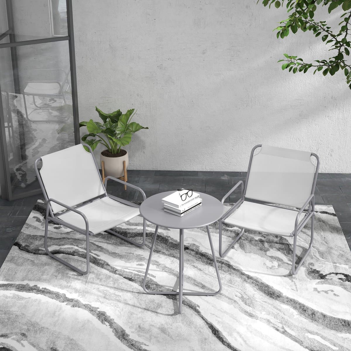 STILVORA Bistroset 3-Delig 60 x 72 cm - 2 Stoelen Met Ademend Net - Voor Balkon En Terras - Stalen Frame - Lichtgrijs