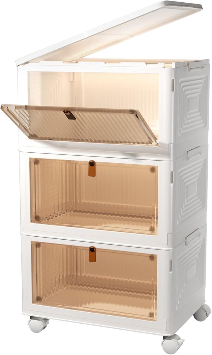 Opbergdoos Deksel - Organizer Bakken - Thuis Kantoor - Stapelbaar Opvouwbaar - 66 Liter 3 Niveaus - Wit