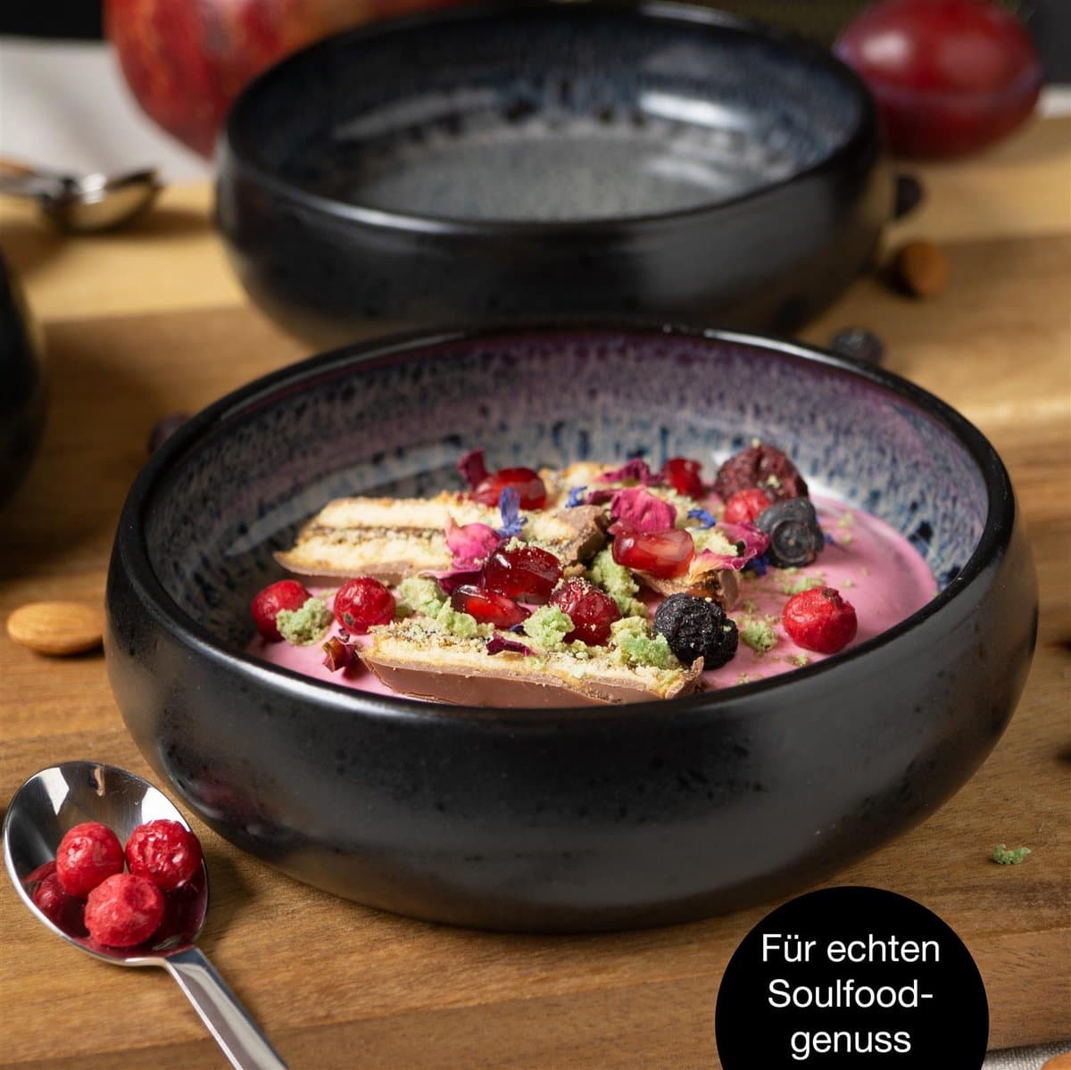 Moritz & Moritz SOLID 4-delige Dessert Schaaltjes Set - Antraciet - Aardewerk Borden voor 4 Persoons - 14cm