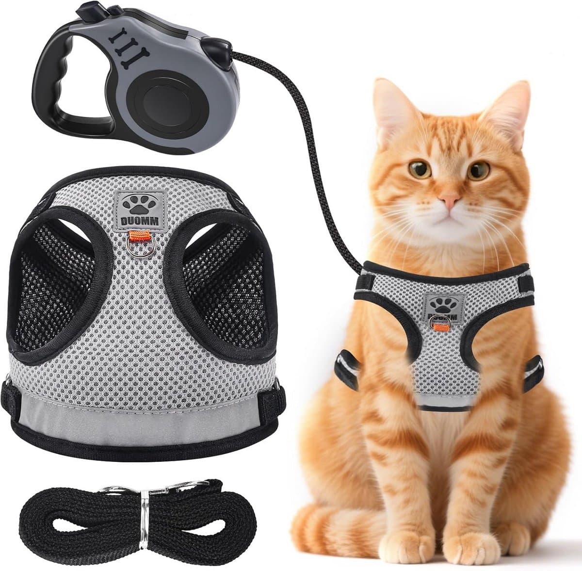 Verstelbaar Kattenharnas met Reflecterende, Uittrekbare Lijn (5 Meter) - Veilig voor Buitenactiviteiten
