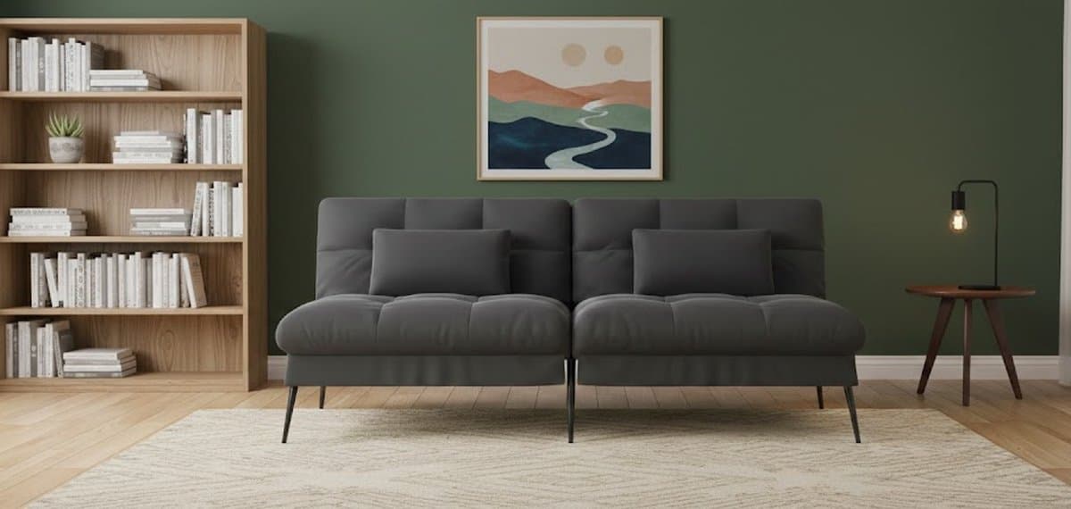 Multifunctionele 3-Zits Slaapbank Zwart – Uitklapbare Sofa Bed met Verstelbare Rugleuning, Futonhoes, Hoekbank en Comfortabele Zit voor Kleine Ruimtes, Studio’s en Logeergasten House&Garden