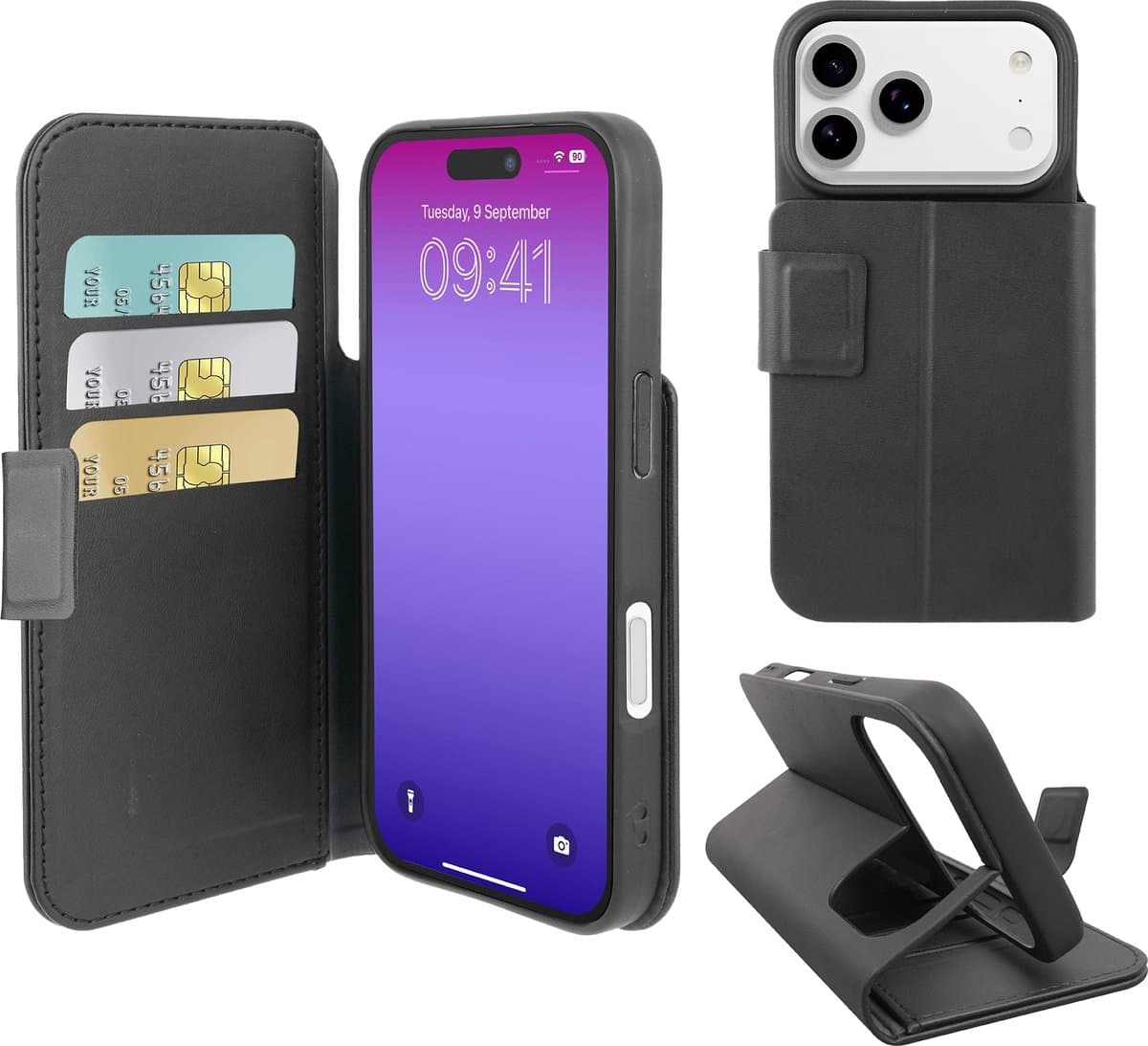 Cellularline Book Agenda Hoesje - Geschikt voor iPhone 17 Pro Max - RFID/NFC Block & Pasjesvak - Zwart