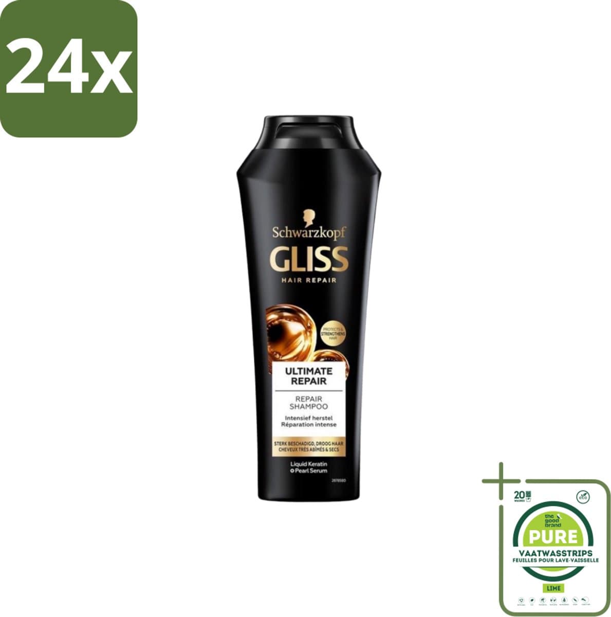 Gliss Kur – Shampoo – Ultimate Repair – 250 ml - Voordeelverpakking - 24 stuks - Herstel haar - Beschadigd haar