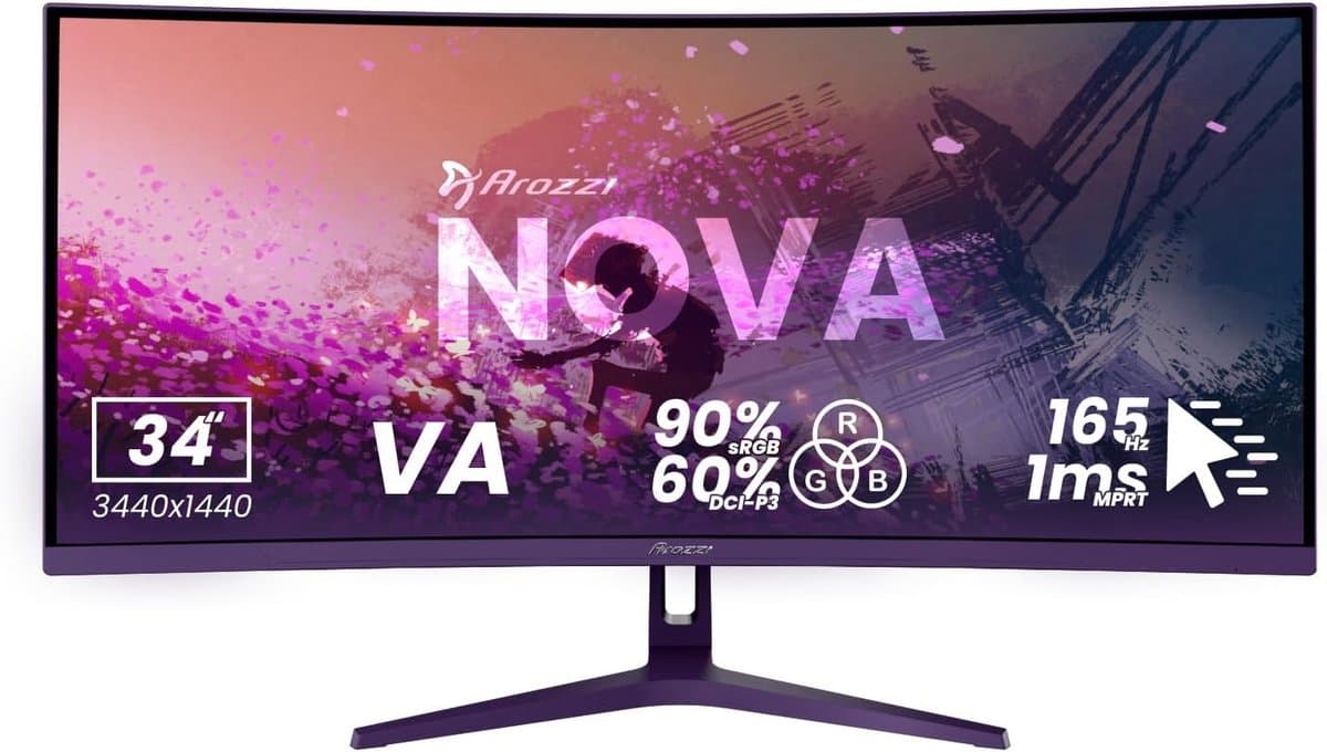 Gebogen Gaming Monitor - Ultrawide Scherm - Intensief Gamem - 165 Hz Verversingssnelheid - 34 Inch UWQHD - Paars