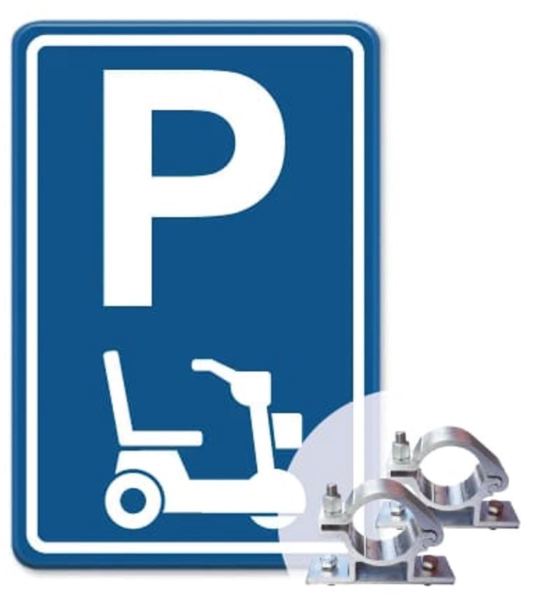 Parkeerbord Scootmobiel - blauw - Weerbestendig Aluminium - 40x60 cm - Bevestiging: Met paalbeugels Ø48mm