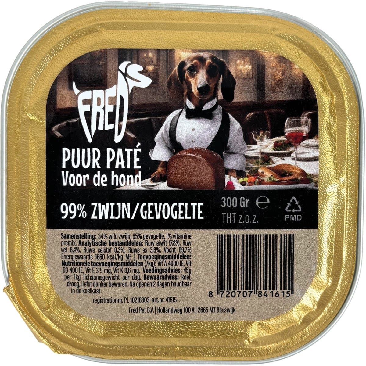 Hondenpaté Freds - Puur Wild Zwijn en Gevogelte - 9x300g, Graanvrij, Natuurlijke Maaltijd