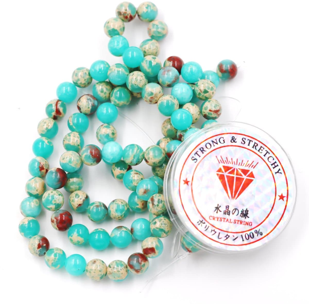 Fukugems kralen met rekkoord voor het maken van sieraden Losse stenen kralen voor doe-het-zelf Energiestenen helende armband 10 mm = 76 stuks en 1 rol koord Groene agalmatoliet 10 mm