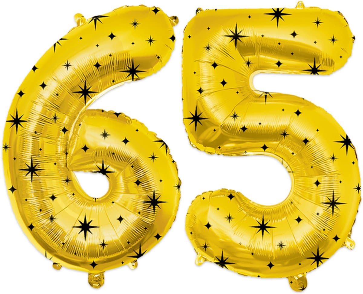 BTH - Helium Ballon - 65 - Goud-Zwart - Ballonnen - Cijfer Ballonnen - Verjaardag - Decoratie - Versiering - Folieballon
