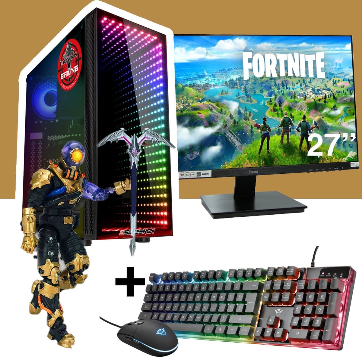 ScreenON - Gaming Set - Fortnite Cyclo Hero - V2 (GamePC + 27 Inch Monitor + Toetsenbord + Muis)