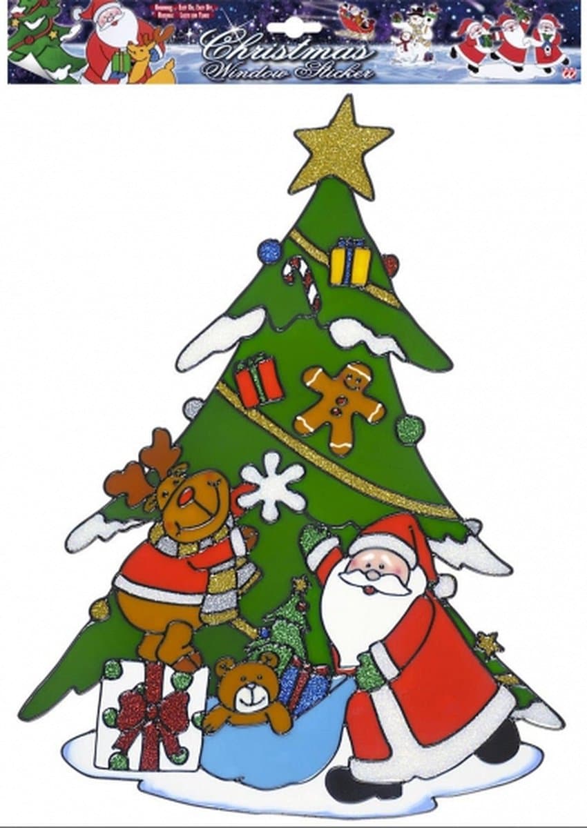 Kerst raamstickers kerstman/rendier plaatjes 40 cm - Raamdecoratie kerst - Kinder kerststickers