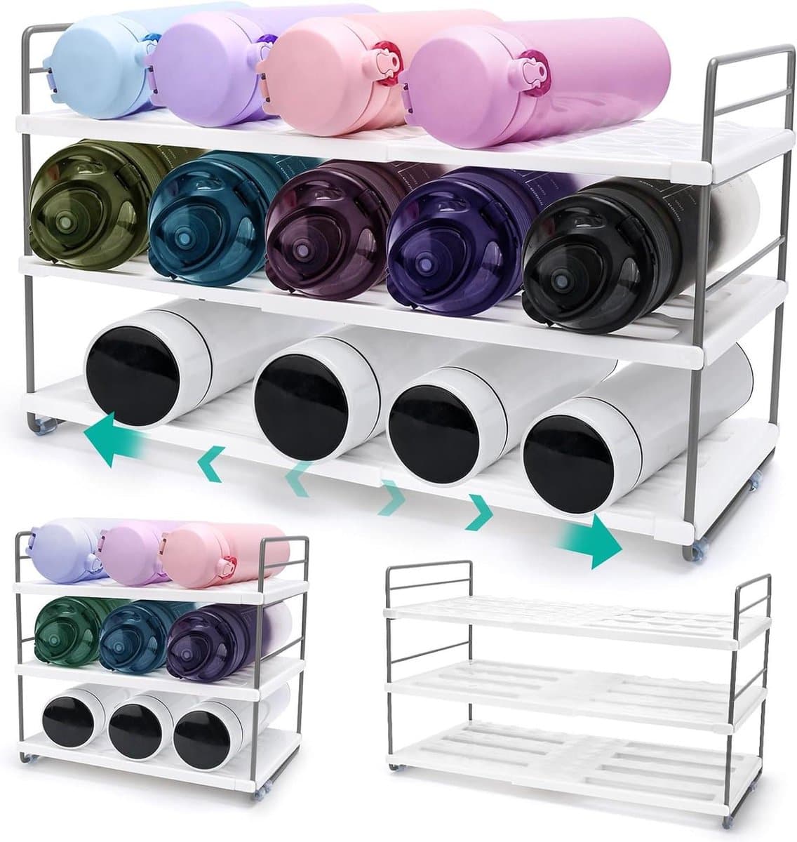 Uitbreidbaar flessenrek voor keukenkasten - stapelbaar en koelkastvriendelijk - 25-40 cm water bottle organizer