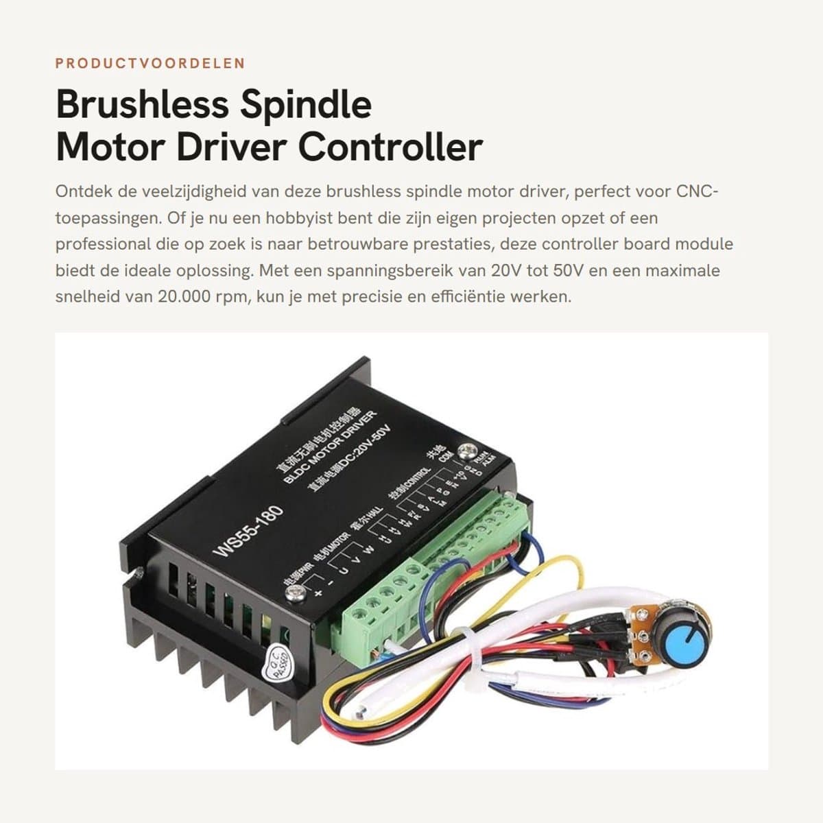 Dailygoods- Motorcontroller 20-50V - Brushless Spindle - CNC Controller - 20000 rpm - 10A - Schokbestendig 9.5x7x3.5cm