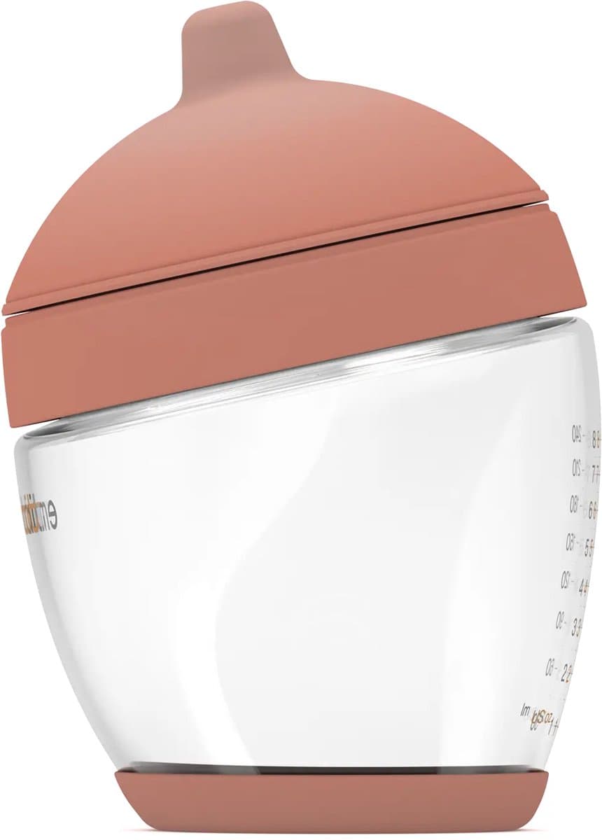 Emulait Classic Glazen Babyfles - Kleur: Medium - Maat: 1 - 240 ml - borstvormig - natuurlijk voeden - anti-koliek - bpa-vrij