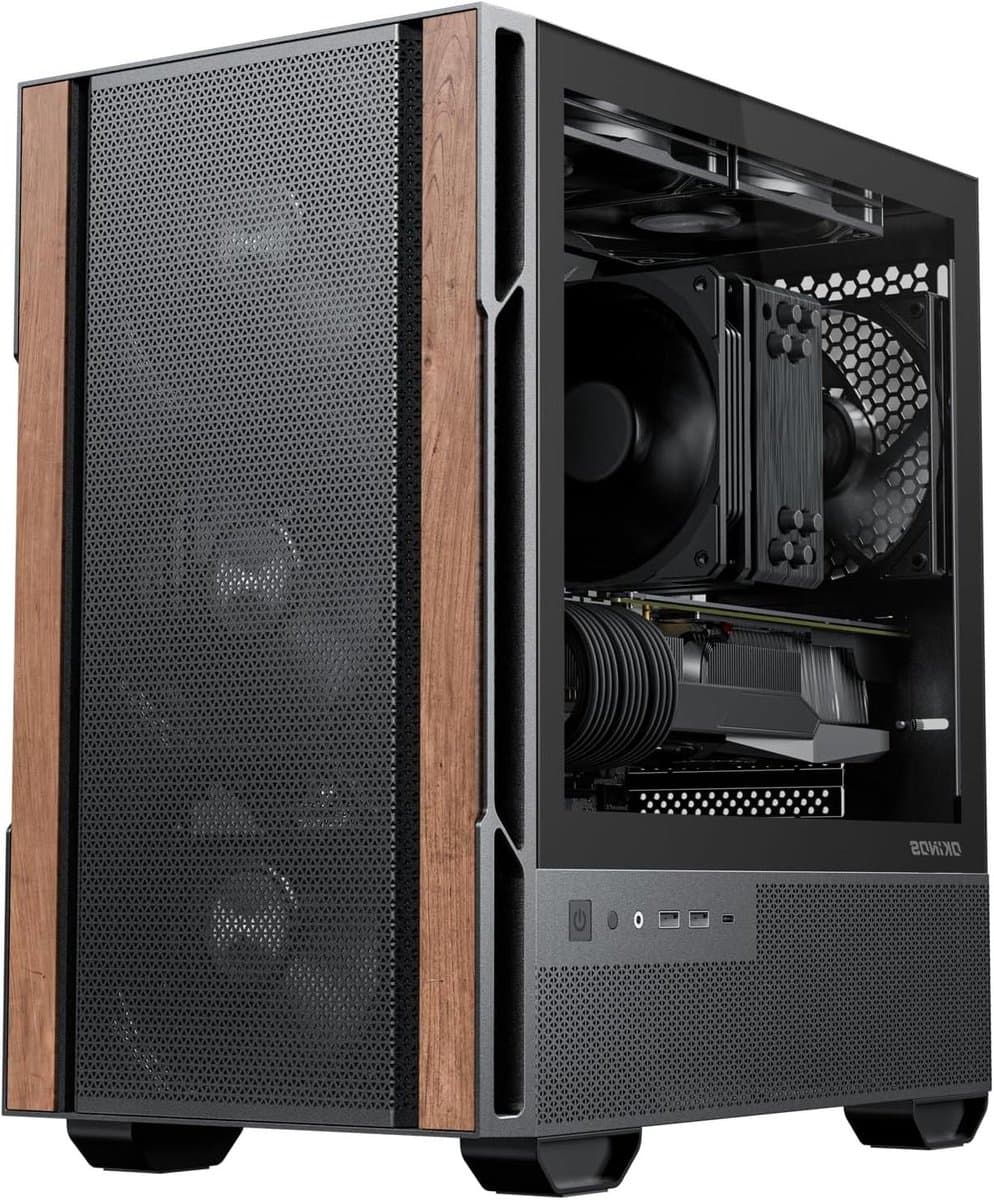 Micro ATX Computerbehuizing - PC Case - Desktop Bouwen - Walnoothouten Decoratie - 40.21 cm Hoog - Zwart