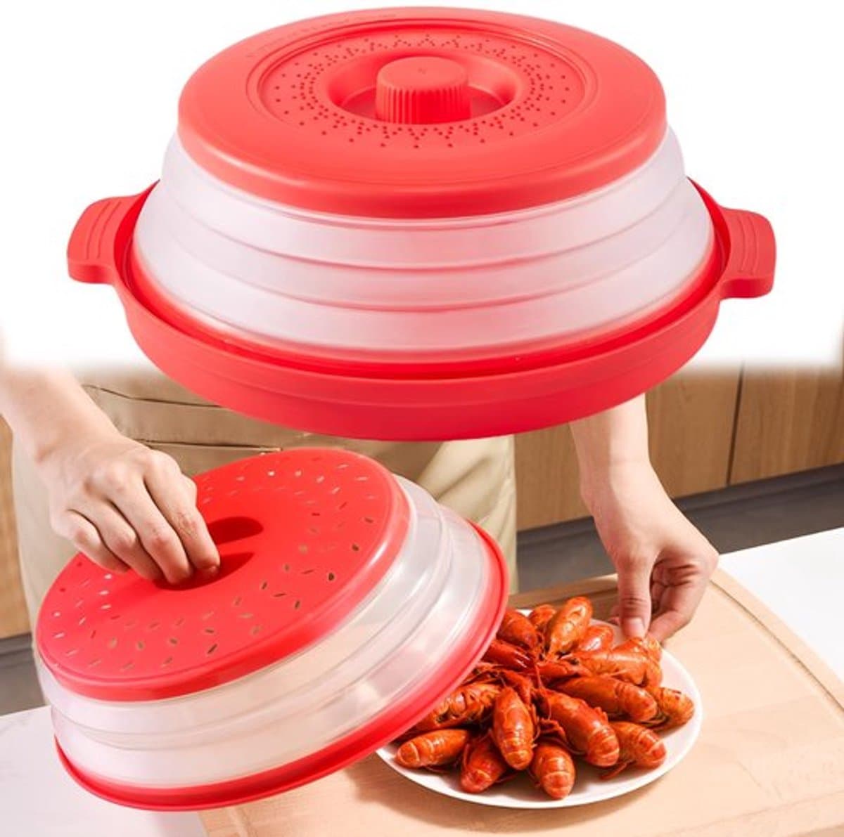 Dailygoods - Magnetron Deksel - Vouwbaar - Handgreep en Haakgaatje - Rood