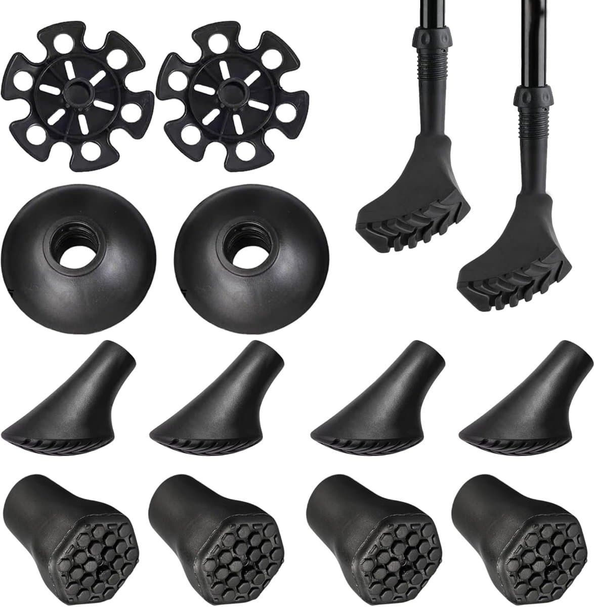 SnelShoppen - Nordic Walking Poles Rubber Buffers Set van 14 Rubber Stoppen voor Wandelen, Trekking en Hiking - Geschikt voor Asfalt, Grind en Bergen