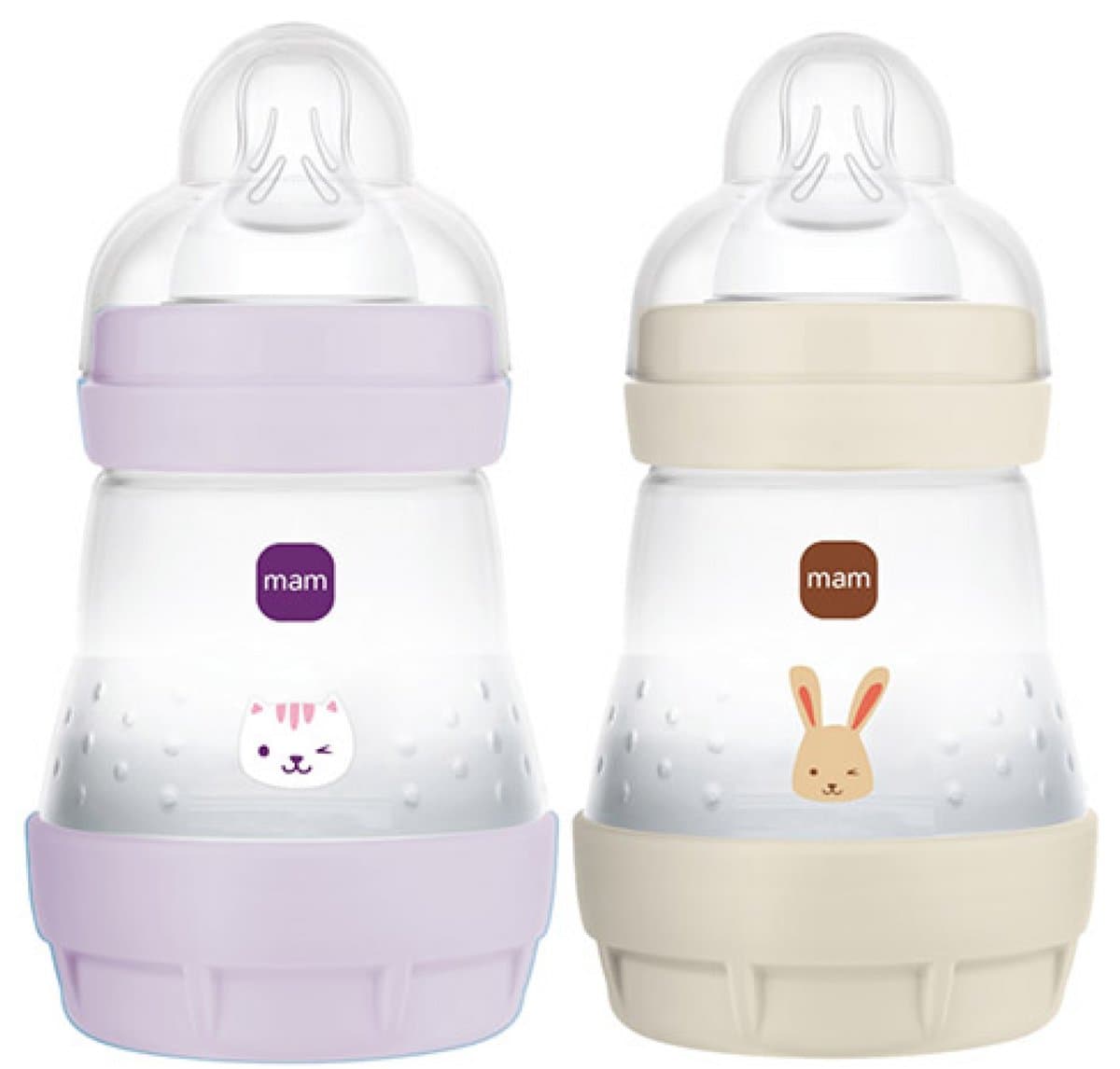 Set van 2 Babyflessen - MAM - Easy Start - Antikoliek - 160 ml - Flow 1 speen - Lila + Zand