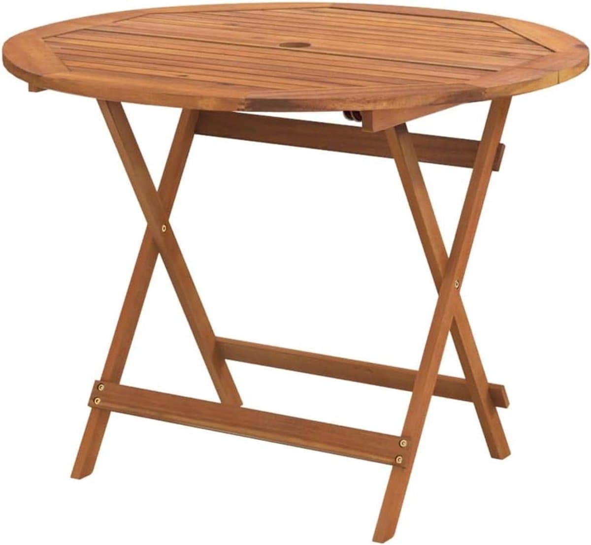 Inklapbare Tuintafel - Ronde Klaptafel - Buiten Genieten - Massief Acaciahout - 90 cm Diameter - Bruin