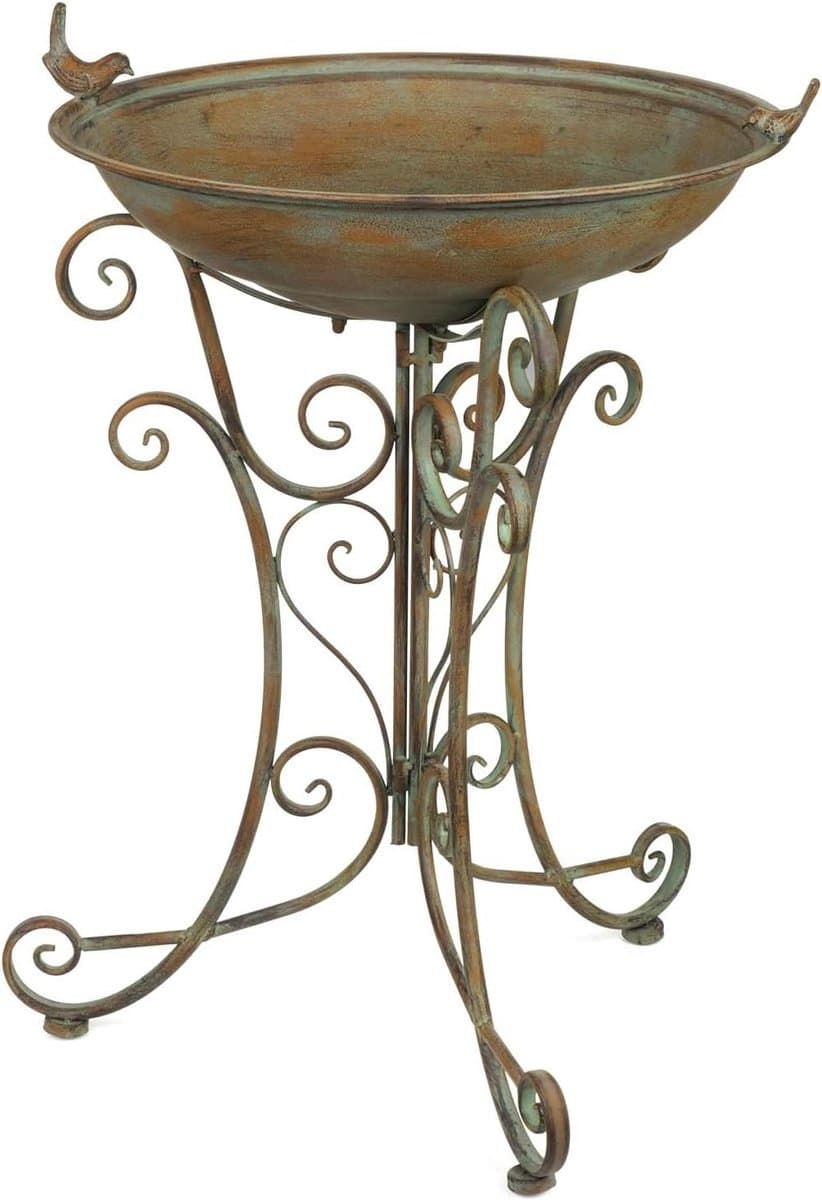 Vogelbad XL - Waterbad Tuin - Vogels Voeren - Decoratieve Staander - Hoogte 73 cm - Antiek Groen