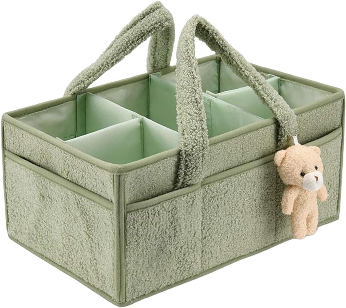 Baby Caddy Organizer - Luier Mand - Babykamer Opbergen - Met Verwijderbare Verdelers - 38 cm - Wit/Groen