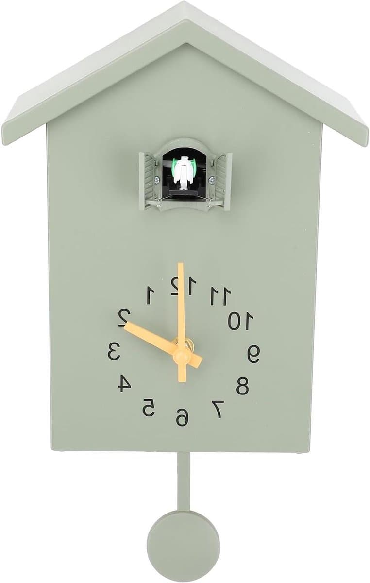 Wandklok Vogelhuisje - Mooie klok - Woonkamer decoratie - Vogelgeluid functie - 20 x 25 cm - Groen