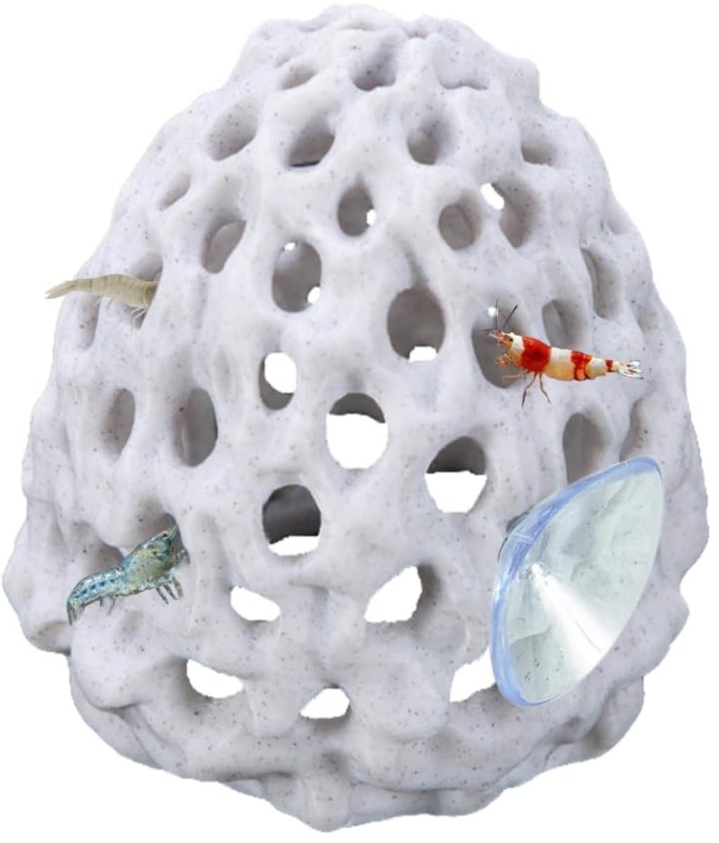 Dailygoods- Garnalenschuilplaats met zuignap - Drijvende Garnalengrot - Aquariumdecoratie - 3D-geprint Koraalsteen - Simuleert Natuurlijke Omgeving - Eenvoudig te Installeren