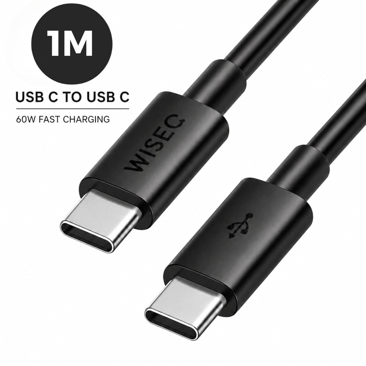 WiseQ USB C naar USB C Kabel - 1 Meter USB-C Oplader Oplaadkabel - Zwart
