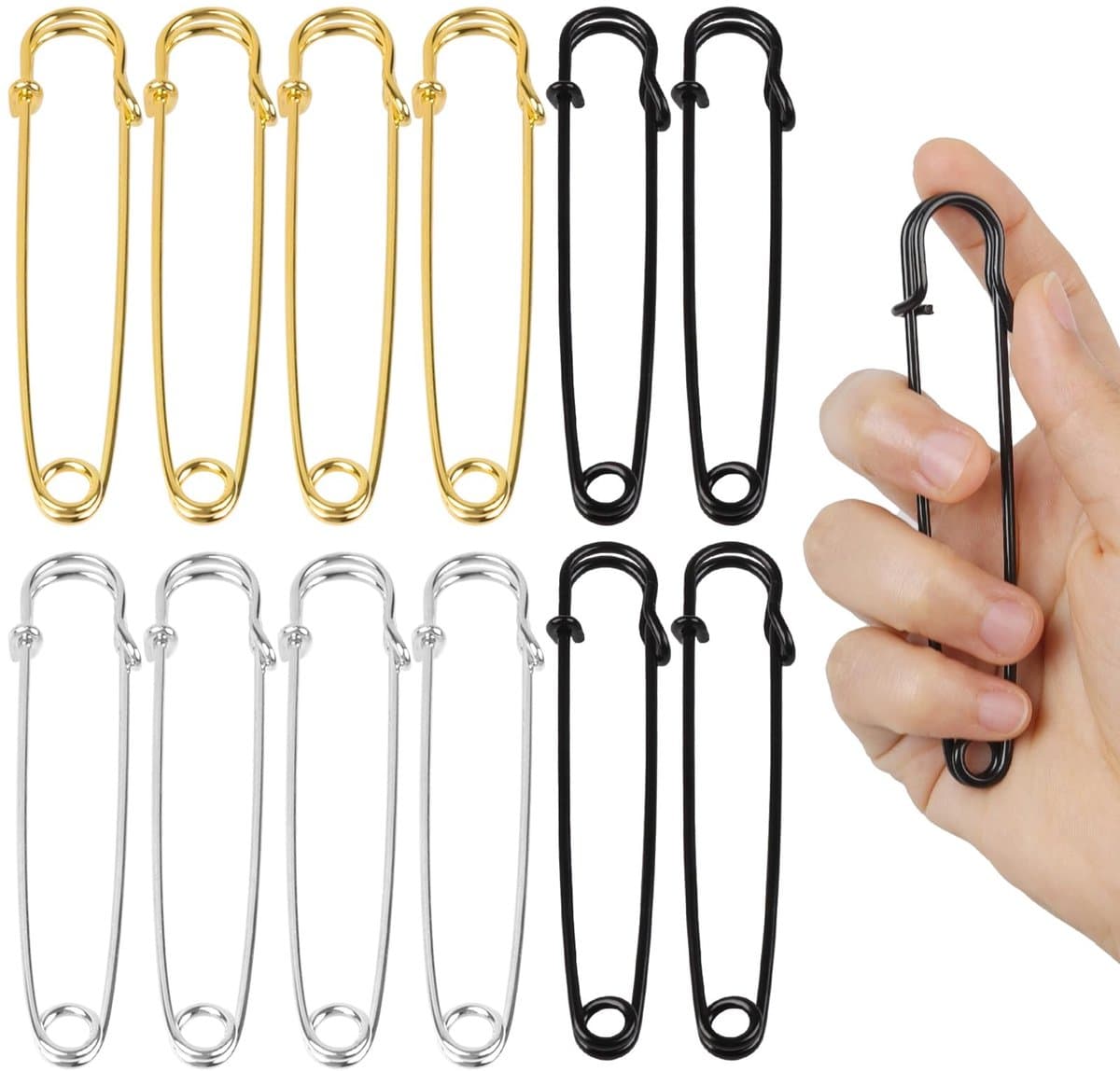Dailygoods- Veiligheidsspelden Groot - 12 Stuks - 10 cm Extra Groot - Inclusief Veersluiting - Voor Kleding/Quilten - Kunsthandwerk/Charms - Veiligheidspinnen