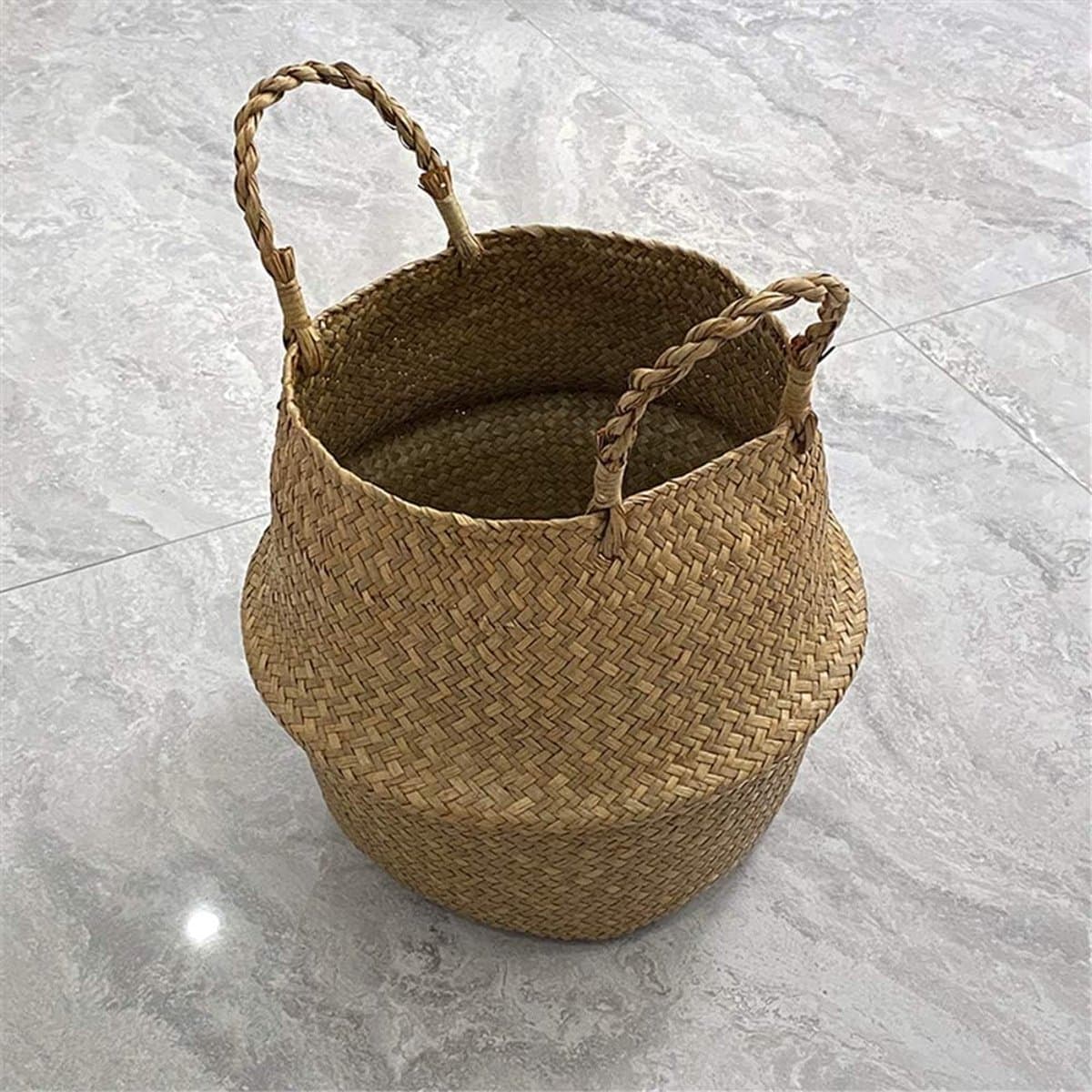 Geweven Mand - Stro Bloempot - Planten Decoratie - Waterdichte Voering - 35x30 cm - Geel