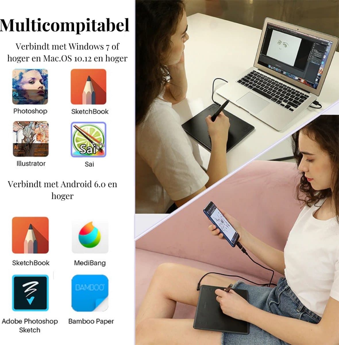 Huion® Tekentablet HS64 - Grafisch Tablet - Tablet voor Mac, Pc, Chromebook en Android - 20 centimeter