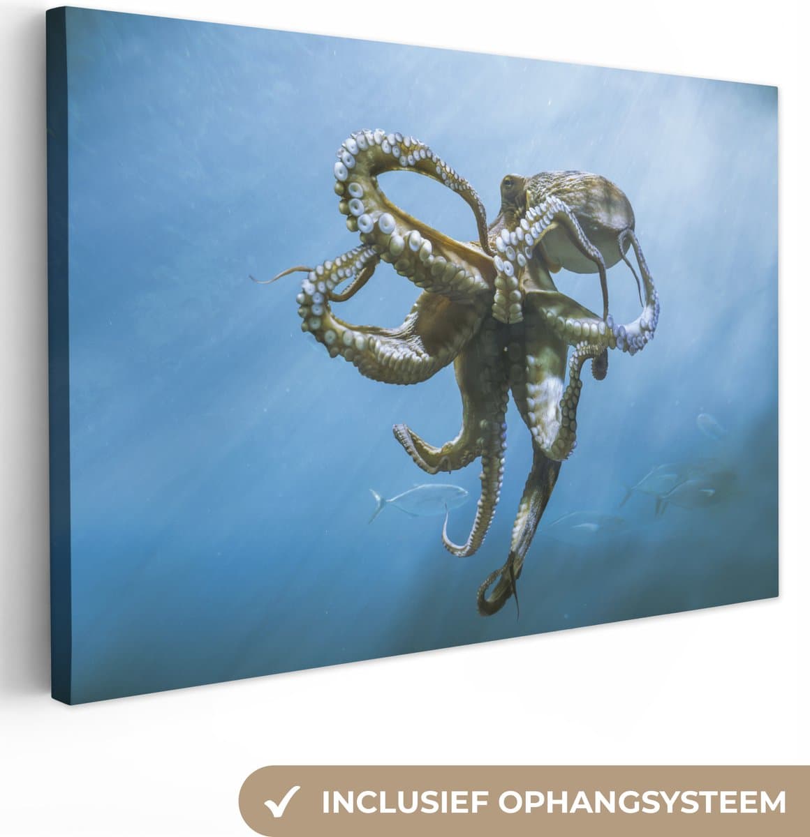 Canvas schilderij 60x40 cm - Wanddecoratie Octopus onder het wateroppervlak - Muurdecoratie woonkamer - Slaapkamer decoratie - Kamer accessoires - Schilderijen op canvas