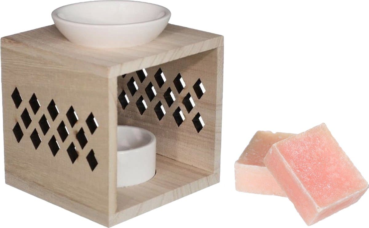 Ideas4seasons Amberblokjes/geurblokjes cadeauset - roos geur - inclusief geurbrander