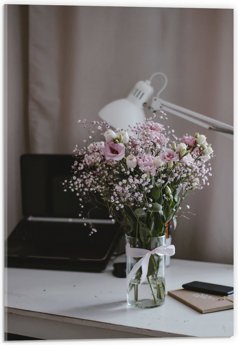 Acrylglas - Bloemen - Boeket - Water - Strik - Lamp - Telefoon - Bureau - Laptop - 40x60 cm Foto op Acrylglas (Met Ophangsysteem)