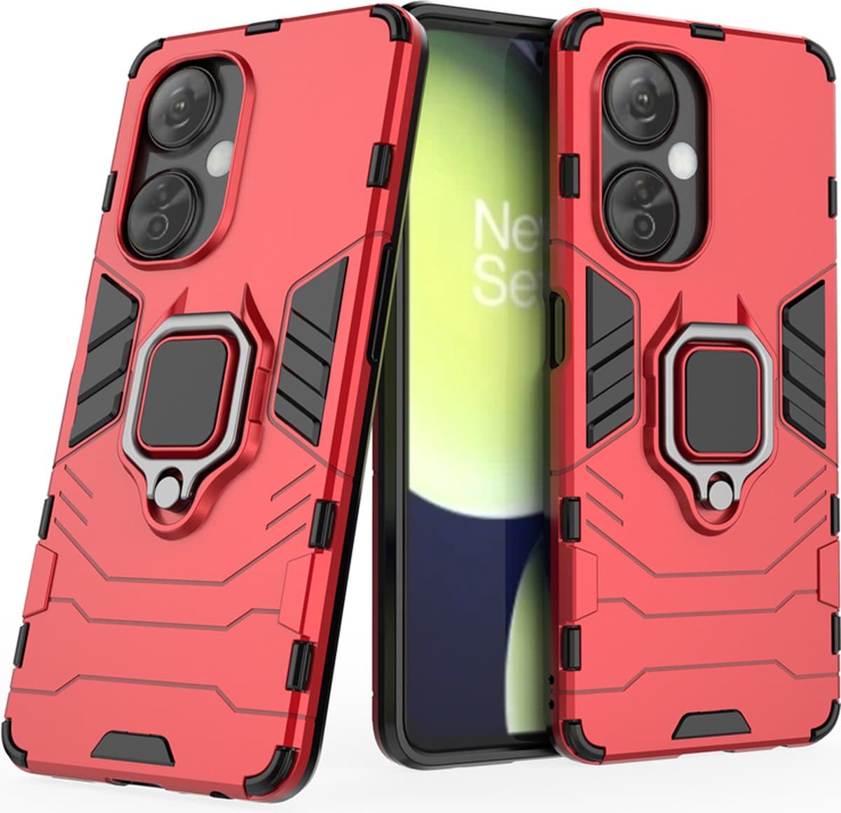 MobyDefend Hoesje - Geschikt voor OnePlus Nord CE 3 Lite - Dubbelgelaagde Pantsercase Met Standaard - Rood