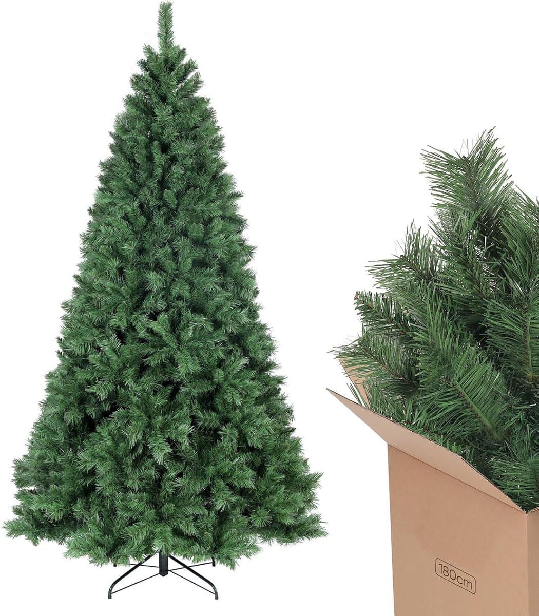 Kerstmagie: Kunstkerstboom 180 CM Met 580 Punten En Paraplu Systeem - Compleet Met Standaard En Decoratie In Groen