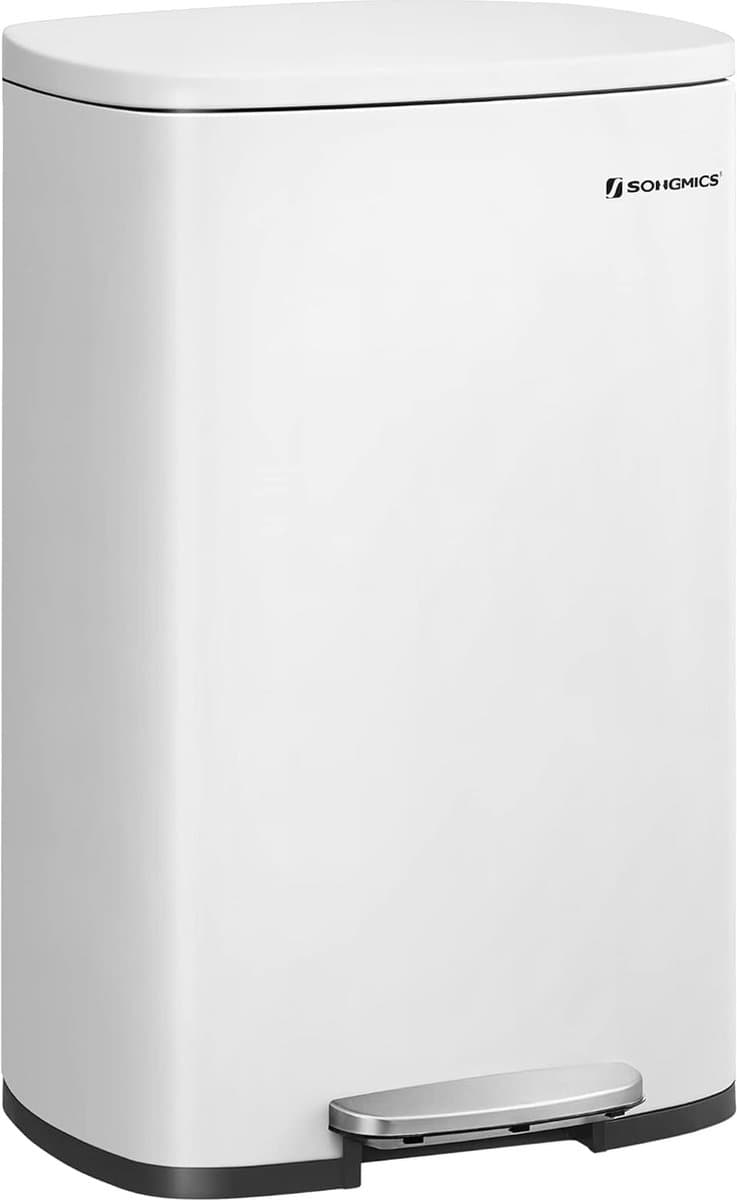 FurnStar - Pedaalemmer - Keukenemmer 50L - Pedaalemmer voor Keuken - Vuilnisbak - Soft Close - Opstappel - Staal - Binnenemmer - Wit