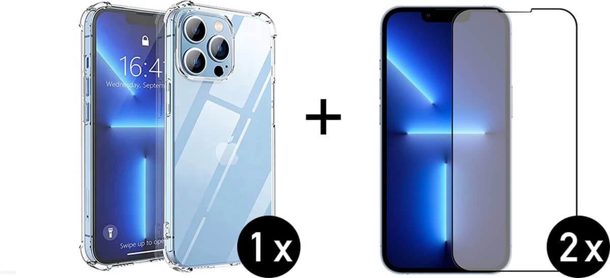 Innerlight® MobileCover+ Geschikt voor iPhone 13 PRO MAX - 1x Transparant siliconen hoes met Bumper + 2x Screenprotector