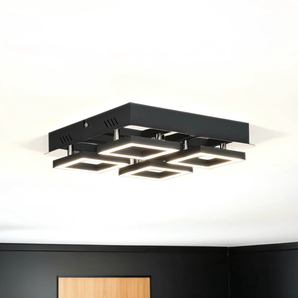 Licht-Erlebnisse - Leon - LED - Plafonnière - 4200K - 1200lm - van - Roestvrij staal kunststof - in - Zwart chroom