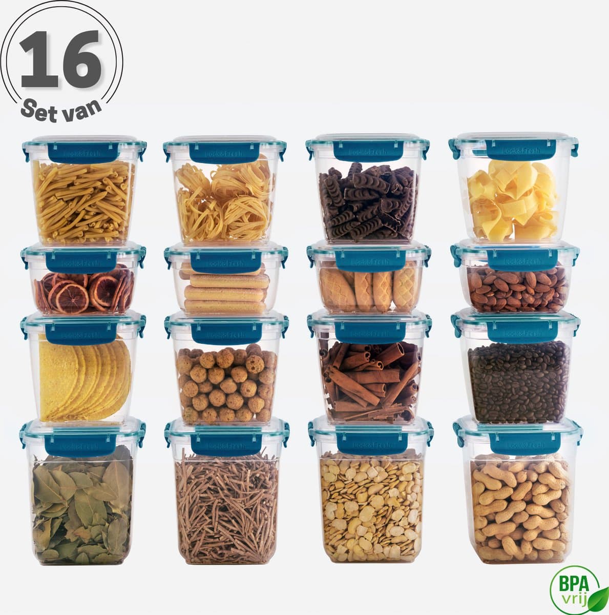 Meal Prep Bakjes Vershoudbakjes Set van 16 Blauw Lunchbox Diepvriesbakjes Vershouddoos Vershoudbakjes Set Voedselcontainer Magnetron Bakjes - Tavas